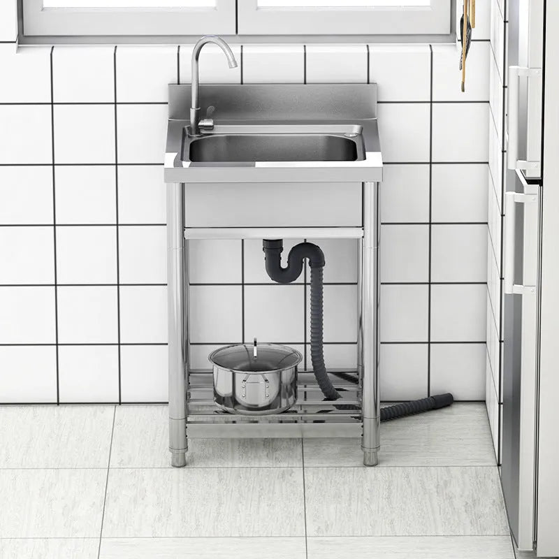 Stainless steel deep groove kitchen sink with brushed finish and single basin