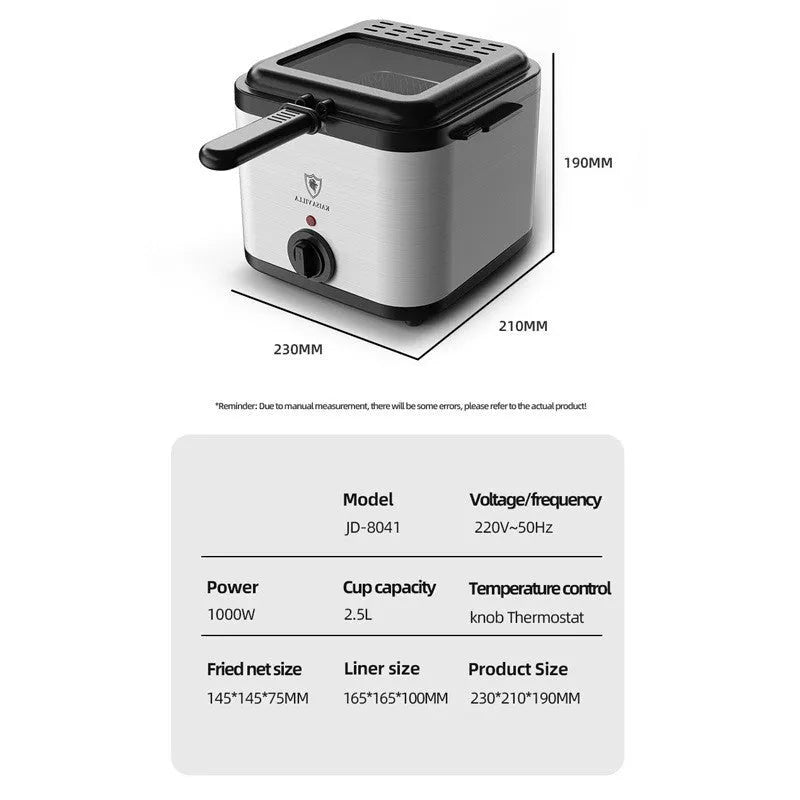 Silver electric air fryer with transparent cooking chamber and detachable frying basket