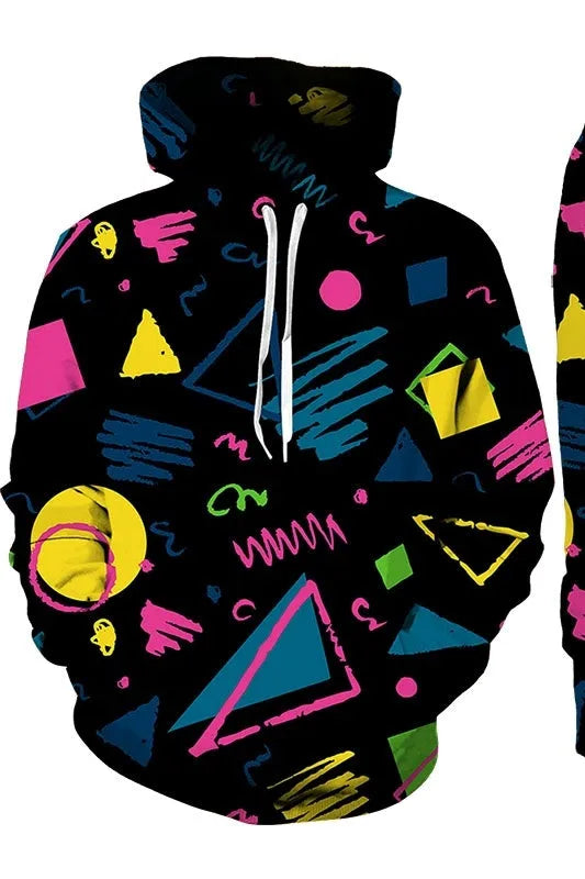 3D printed sports hoodie and long pants set for men, loose fit, black colour
