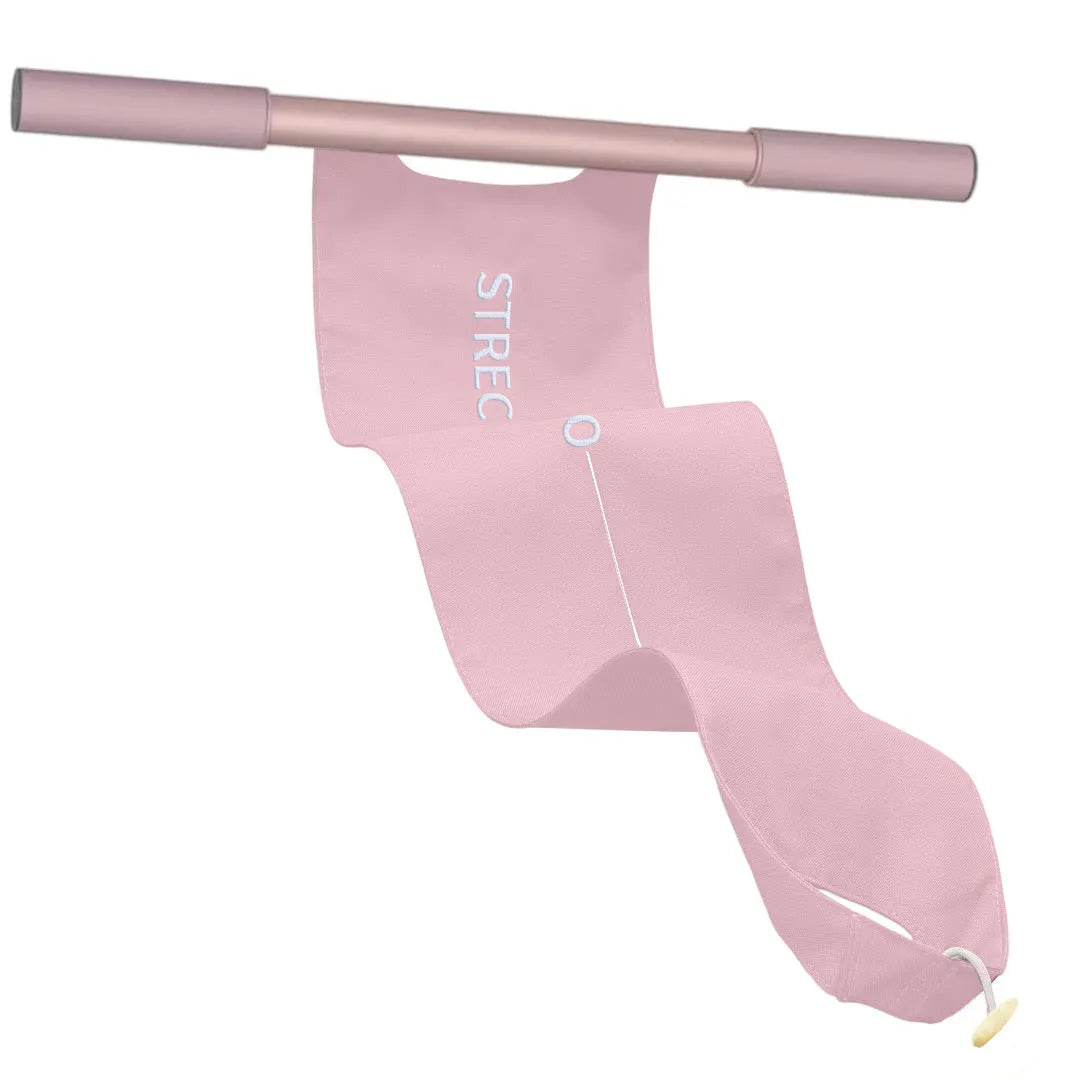 Yoga multi-function stretching tool for back, shoulder, and hip flexibility, in grey or pink finish.