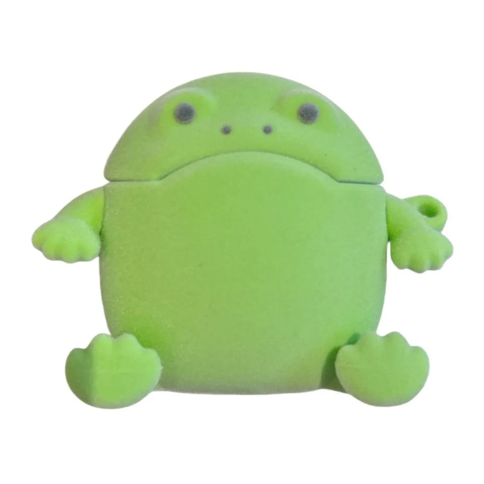 Flocking frog TPU earphone protective case for AirPods with embossed cartoon design and lanyard option