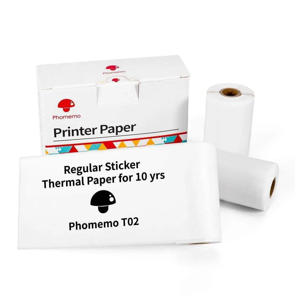 Phomemo T02 series portable mini thermal label printer in white and pink, with Bluetooth and USB charging