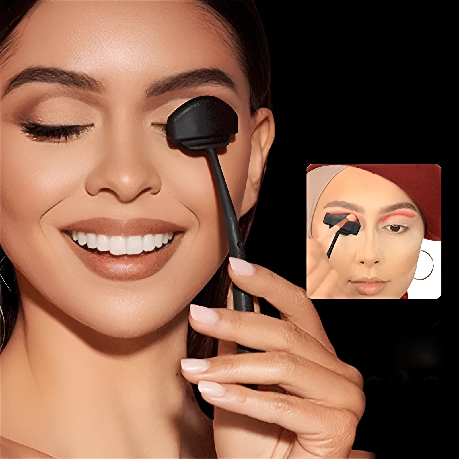 Black eye shadow fixer shaper tool made from ABS plastic, compact size for travel