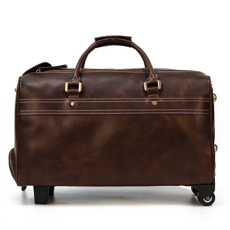Genuine leather travel bag 20L 46cm x 27cm x 24cm oilskin coffee colour for business travel