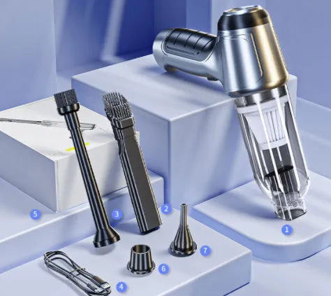 Handheld brushless motor vehicle vacuum cleaner with suction nozzles and charging cable