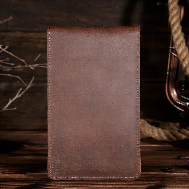 Men's slim leather card wallet in first-layer cowhide with 18 card slots, a money compartment, and a mobile phone slot.