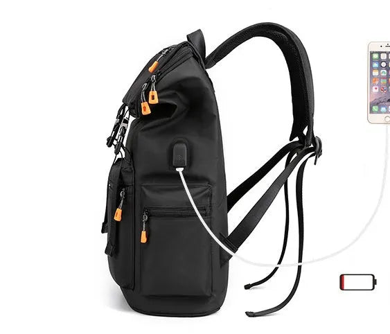 Men's Oxford cloth large capacity backpack 30x14x43cm in black for travel and commute