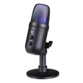 Black USB microphone with RGB lighting for computer streaming and mobile karaoke
