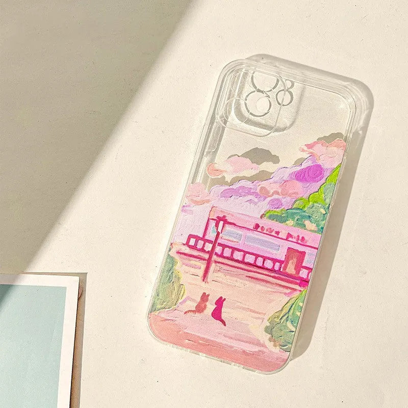 Colourful two cat cartoon design on a soft silicone iPhone rear cover case.