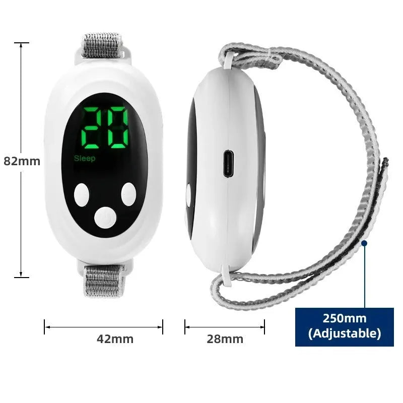 White intelligent sleep aid device with handheld remote control and charging cable