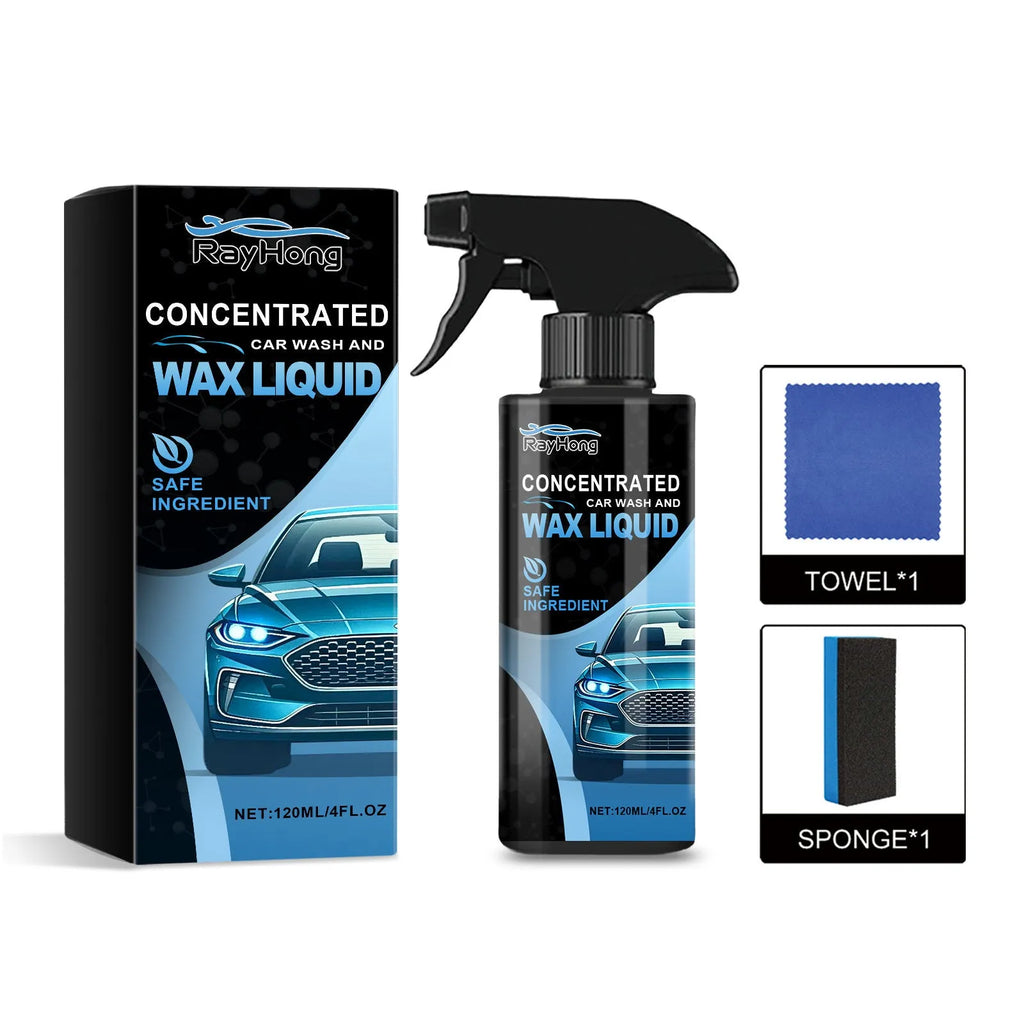 Car wash decontamination kit with 120ml bottle, sponge, and cloth on a work surface