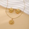 Geometric leaves texture flower love heart earrings and necklace set on a stainless steel pendant with regular chain