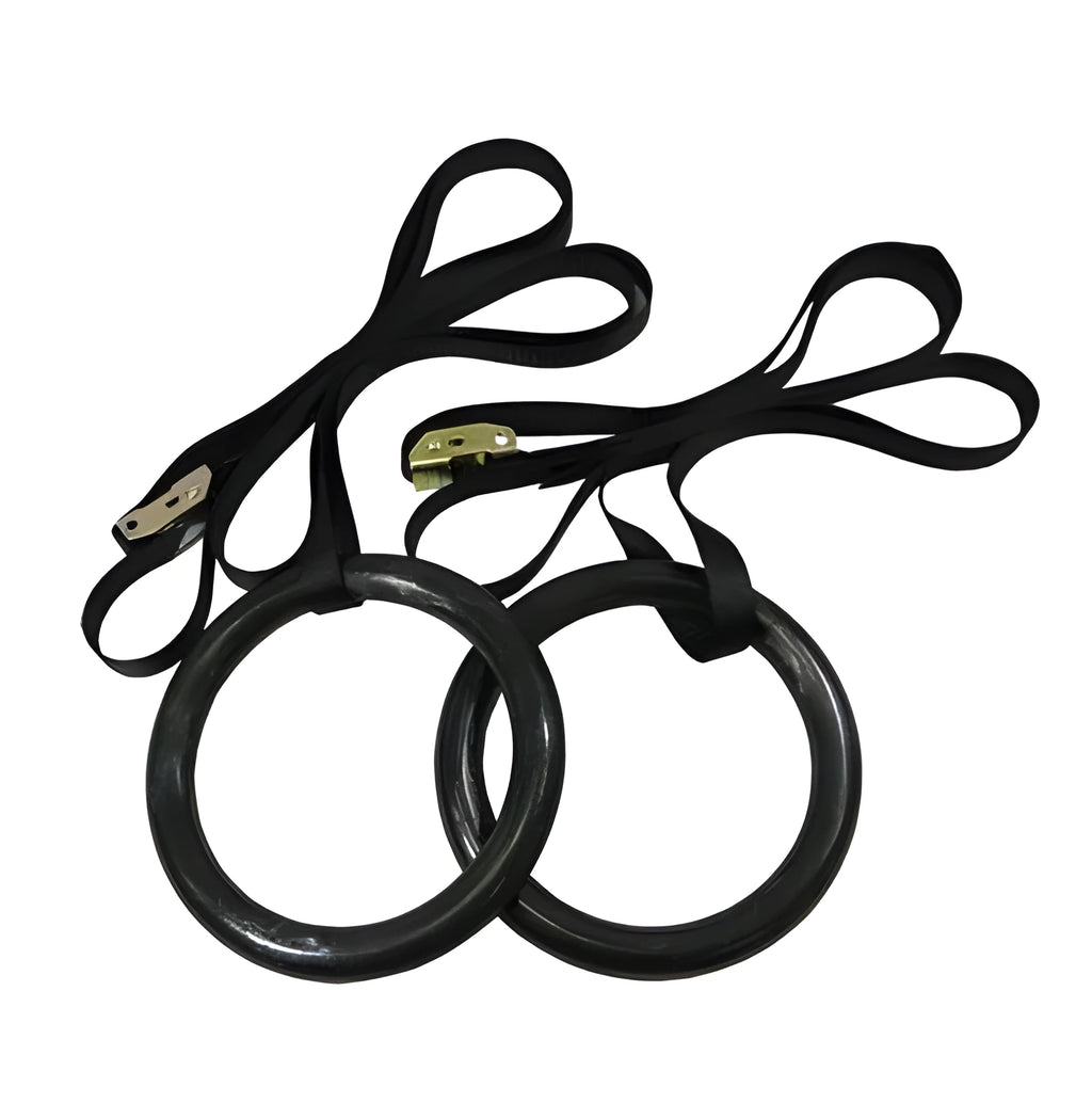 Black nylon gymnastics ring for pull-ups and upside down fitness training, 1.5 kg