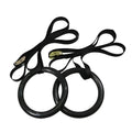 Black nylon gymnastics ring for pull-ups and upside down fitness training, 1.5 kg