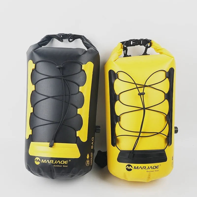 Yellow and black waterproof dry bag backpack with 20L capacity for water sports