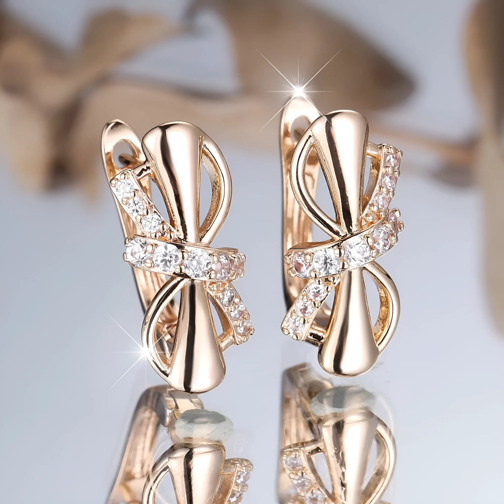 Champagne gold copper ear clip with white diamonds in fine bends and hitches design for women