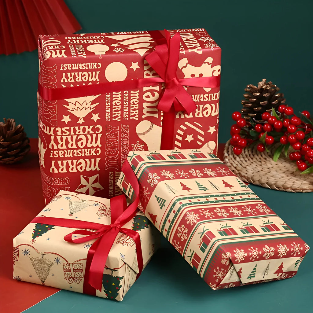 Thickened kraft wrapping paper sheet with Christmas reindeer design, 50x70cm, for gift wrapping