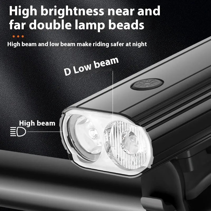 L2 x2 bicycle headlight with Type-C charging and aluminum alloy housing