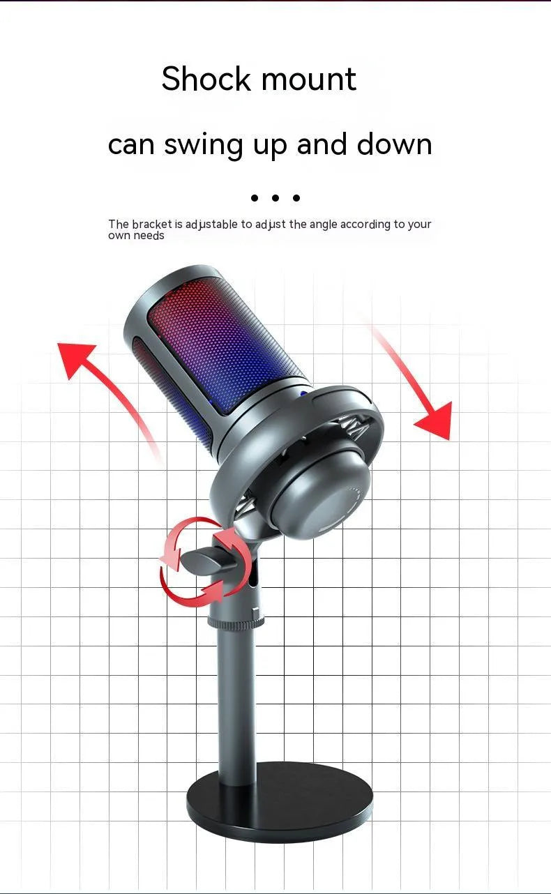 RGB condenser USB microphone in black, white, or pink with 150cm cable for computer recording