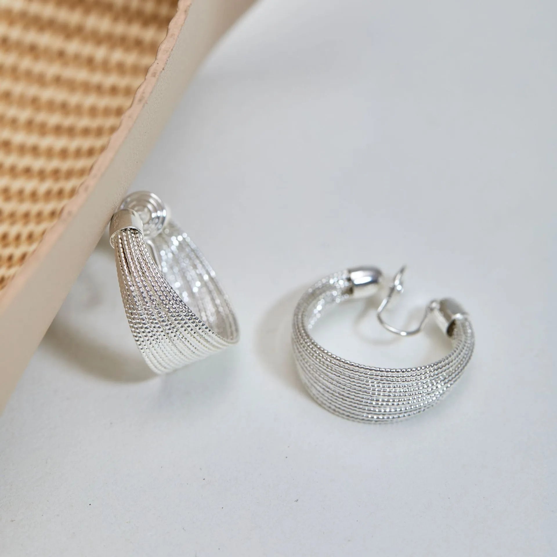 Multi-layer geometric bracelet earrings in gold and silver with stud and clip options