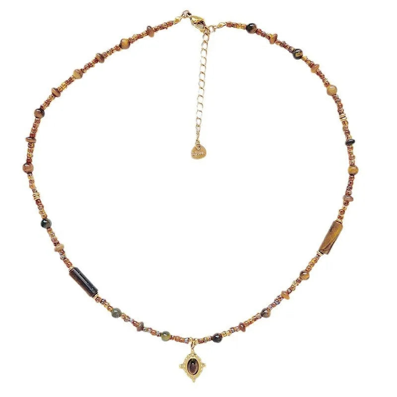 Maillard colour geometry titanium steel necklace with ellipse and line pendant on women's neck