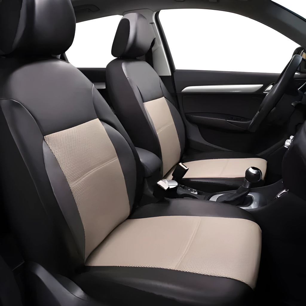 Universal artificial leather car seat cover set in a choice of colours on a car seat.