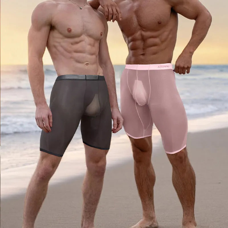 Men's solid colour mesh home shorts in nylon fabric with seamless construction