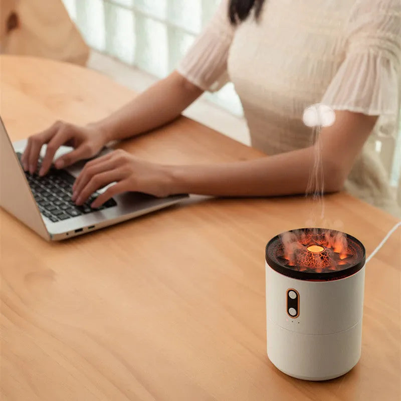 Volcanic Flame USB portable aroma diffuser in Volcano White with two fog outlets and night light