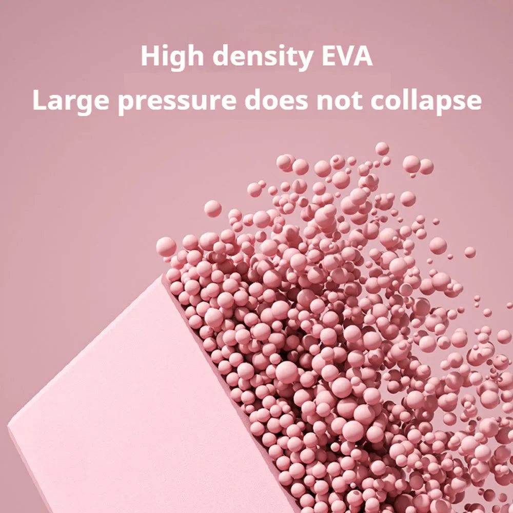Blue high-density EVA foam yoga block with ridged hexagonal sides on a gym mat.