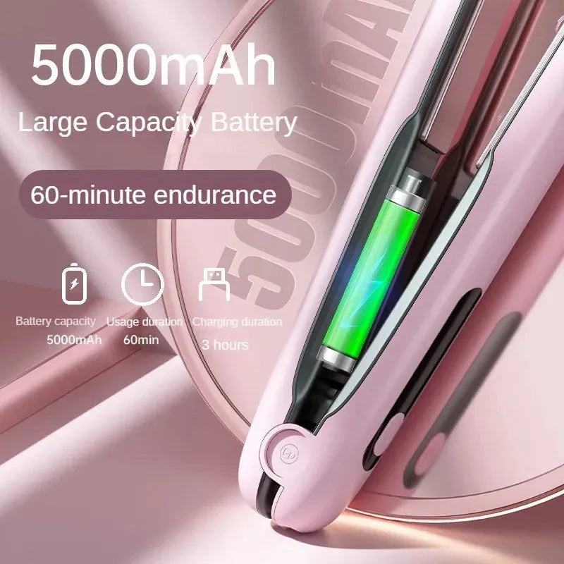 Wireless hair straightener flat iron in black with 28mm heating plate and LED temperature display