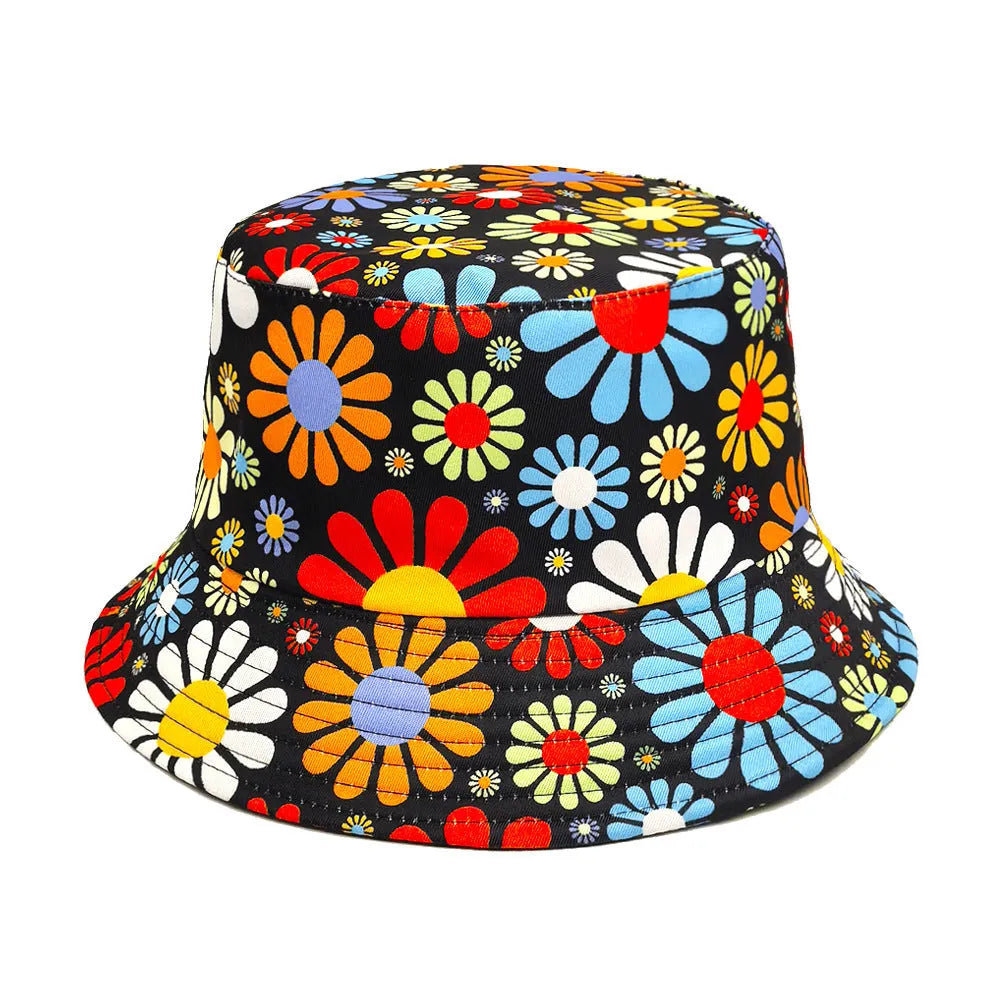 Colourful flower pattern bucket hat with dome crown design, medium size 56-58cm