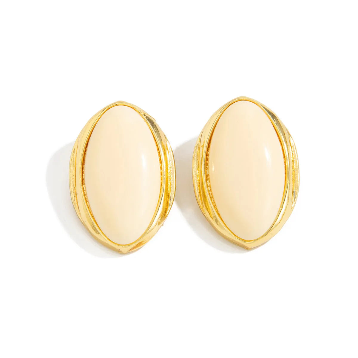 French retro court oval gemstone earrings in electroplated gold with alloy and resin construction