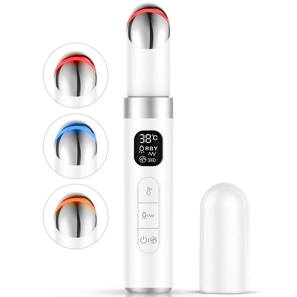 White eye bag removing massage instrument with colour light therapy and 3 gear settings