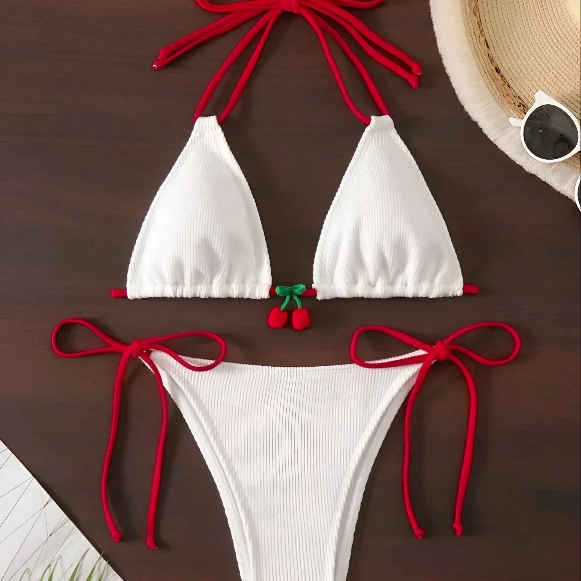 Nylon fabric bikini swimsuit two-piece set in solid colour design available in five colours