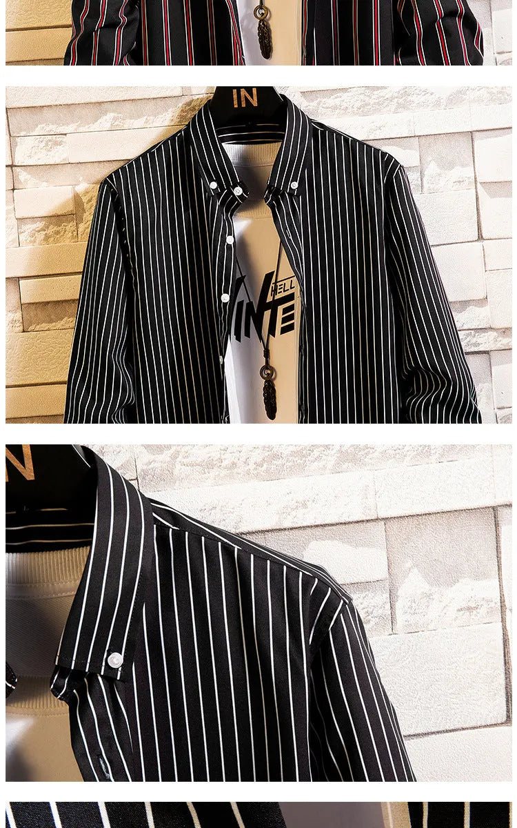 Men's casual striped cardigan in slim fit, long sleeves, pointed collar, available in white and black colourways