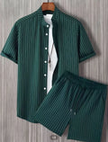 Men's beach style short sleeve shirt and matching shorts set in polyester fabric
