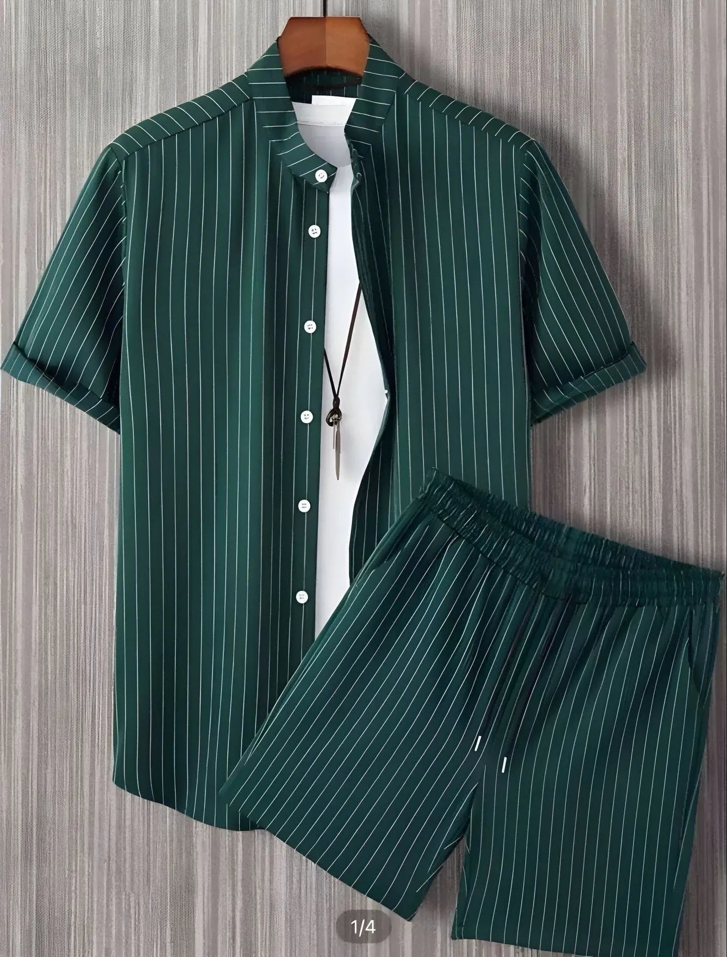 Men's beach style short sleeve shirt and matching shorts set in polyester fabric