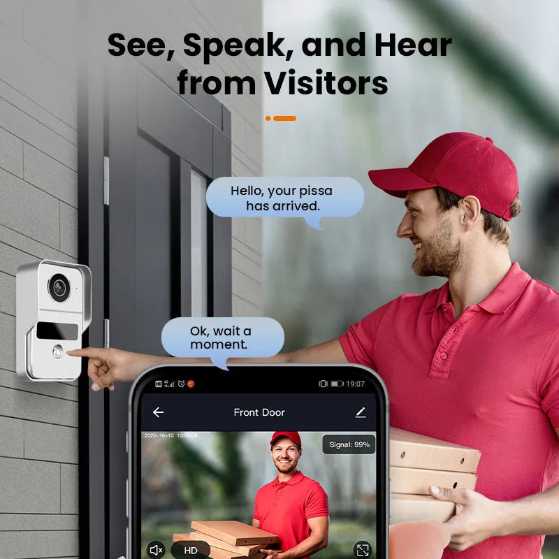 Wireless video intercom doorbell system with 1080P camera, outdoor unit, and indoor display station