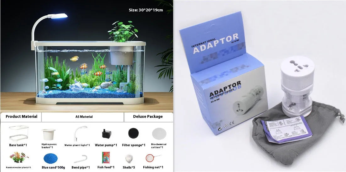 Ecological desktop fish tank with integrated filter system in luxury white colour