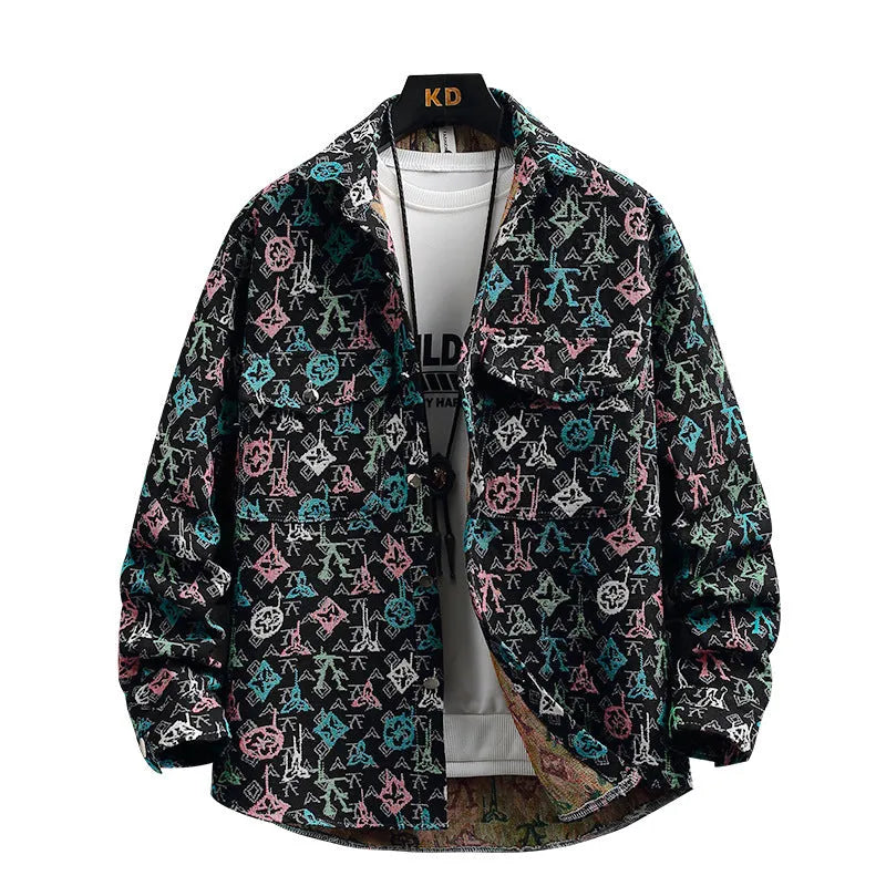 Casual long sleeve lapel shirt coat in a straight hem design, shown in a colour like blue or black