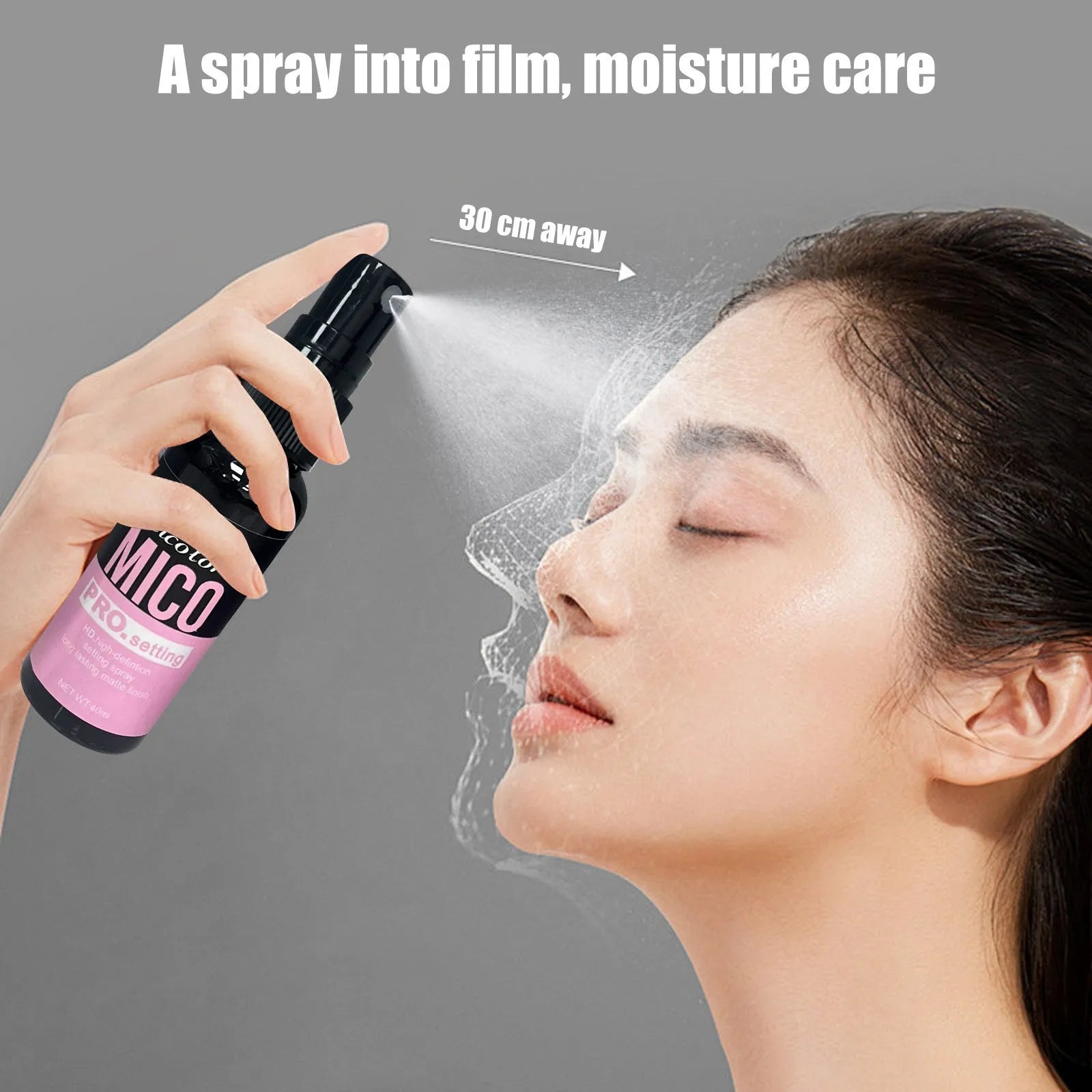 Two-in-one makeup primer and setting spray set with 45ml and 40ml bottles in monochrome packaging