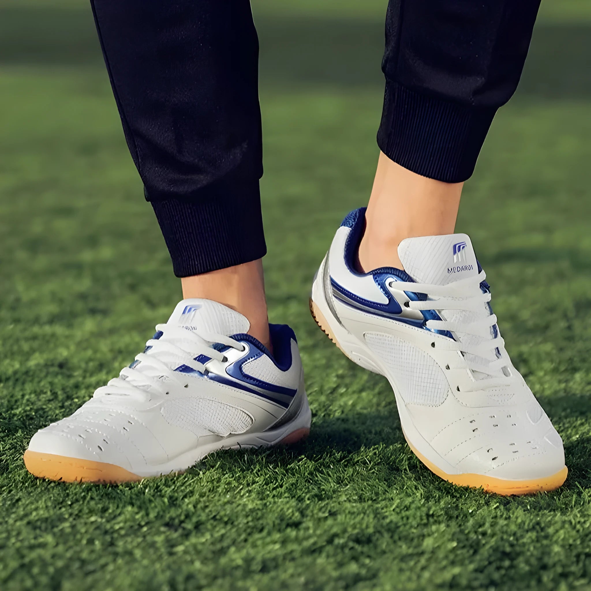 Table tennis training shoes with synthetic leather upper and round toe design