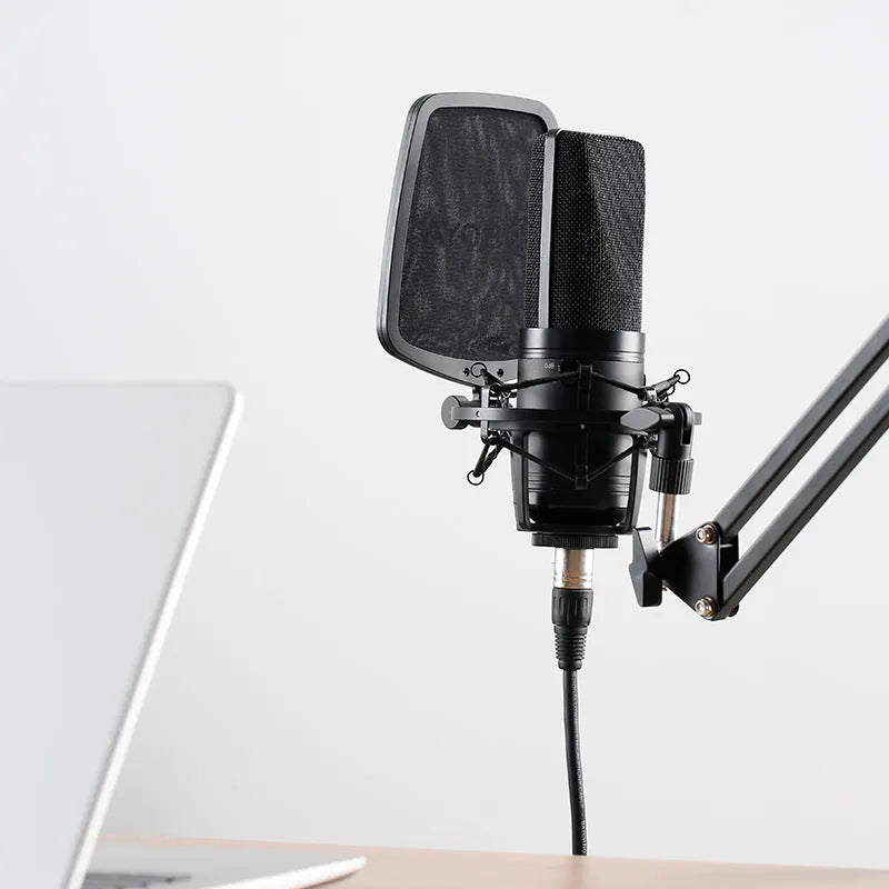 Capacitive microphone large diaphragm K song computer mobile phone recording black with noise reduction