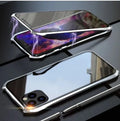 Metal glass magnetic king protective phone cover for iPhone 11 in black, red, blue, and silver colours.