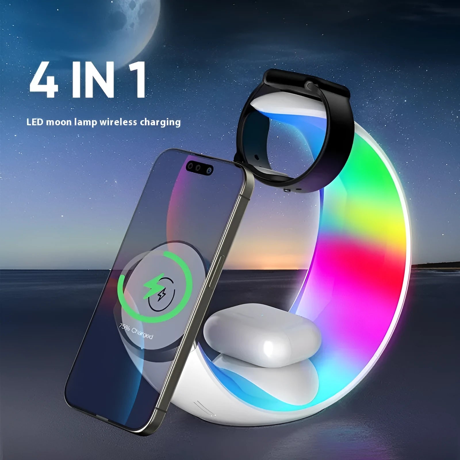 White wireless ambience light and charger with Type-C port and 18W output