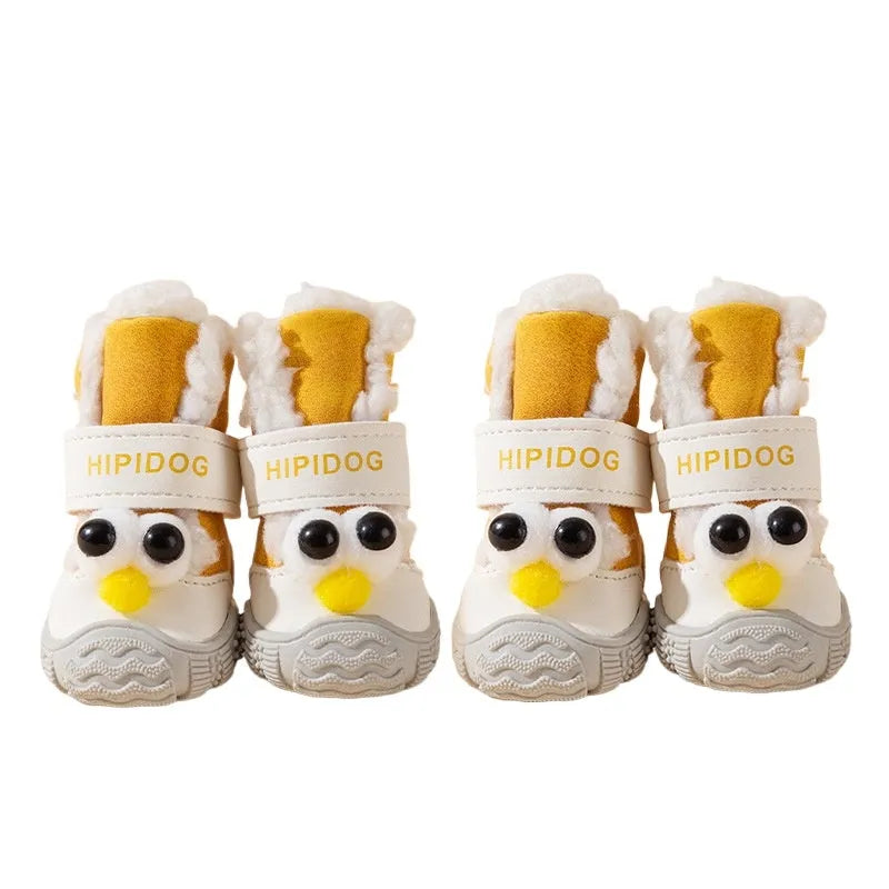 Thick warm anti-slip dog shoes with plush lining and adjustable strap for winter walks