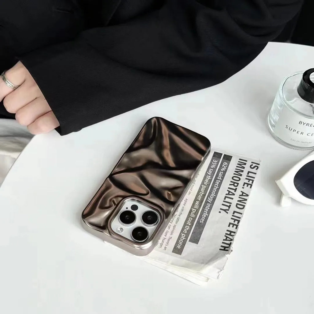 Electroplated matte TPU phone case in blue with water ripple texture, designed for iPhone 11-16 Pro Max series