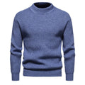 Men's casual knitted solid colour slim fit polyester sweater in dark gray, blue, and light brown, sizes M to XXXL