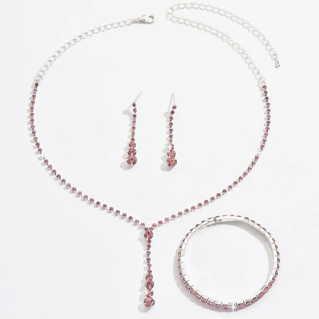 Women's rhinestone jewellery set with tassel and heart-shaped pendants in four colour options