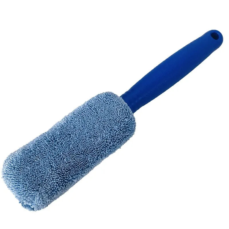 Microfiber car tire brush with long handle for cleaning wheels and hub caps